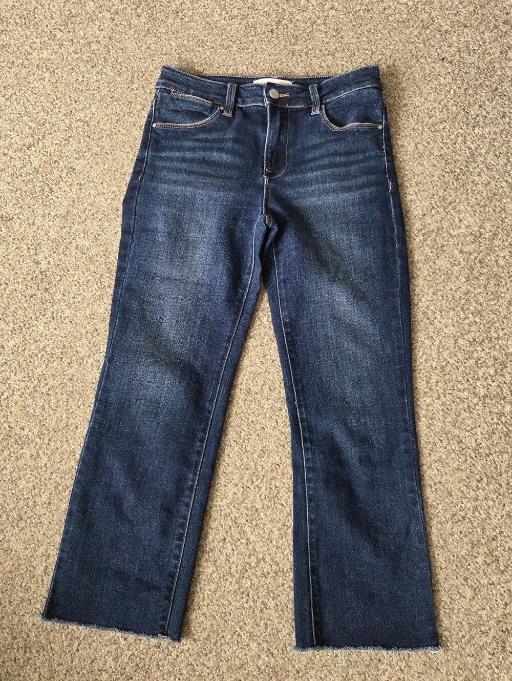 Risen Women's Mid Rise Ankle Copped Denim Jeans Blue Size 5/27 Raw Edge